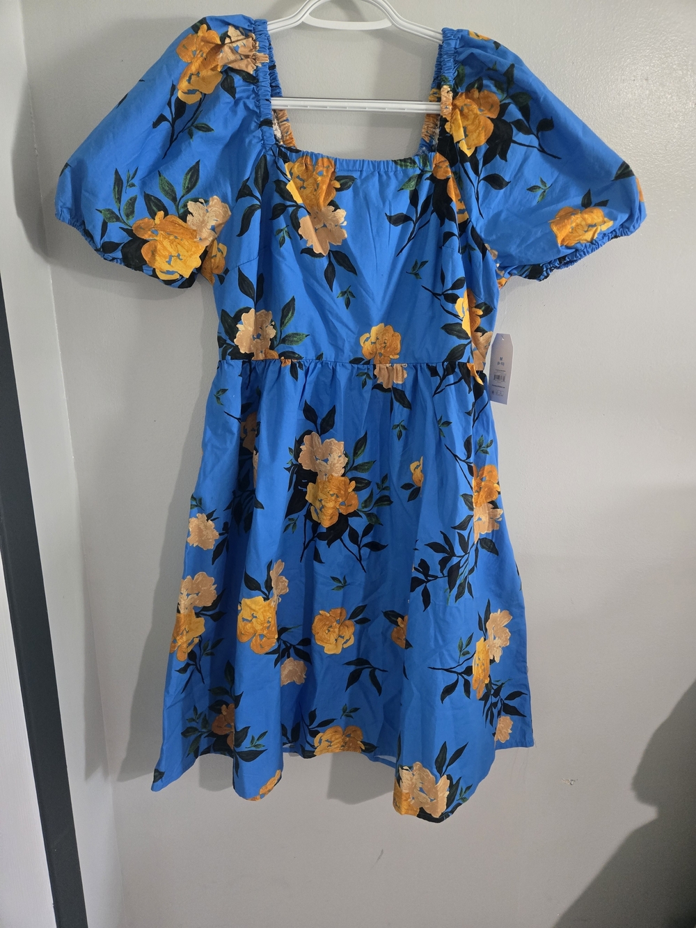 Time and Tru Blue Backless Dress with Yellow Floral Print